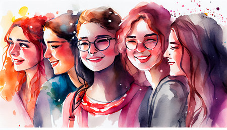 Happy women group for International Women's day , watercolor style illustration. Generative AI Illustrationの素材