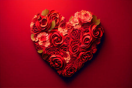 Heart Made out of Roses on a Red Background. Generative AIの素材