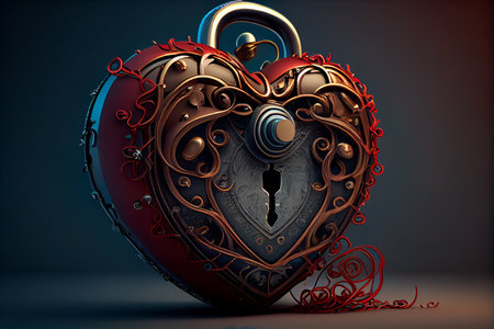 Heart shaped metal lock. Generative AI.の素材