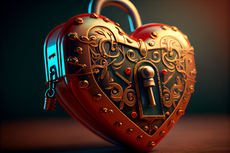 Heart shaped metal lock. Generative AI.の素材