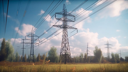 High voltage transmission tower. Generative AI illustratorの素材