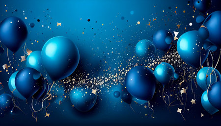 Holidays blue background with deep blue balloons. Generative AIの素材