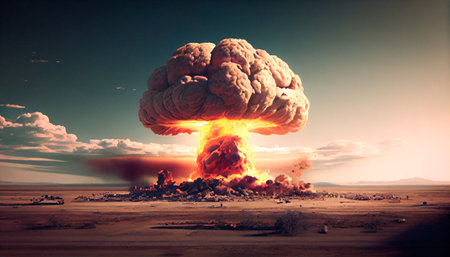 Huge nuclear bomb explosion, end of the world, doomsday in a post apocalyptic world. Generative Ai technologyの素材