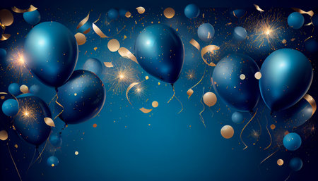 Holidays blue background with deep blue balloons. Generative AIの素材