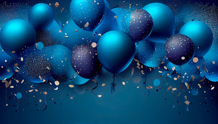 Holidays blue background with deep blue balloons. Generative AIの素材