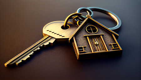 House key on keychain. Generative Ai technologyの素材