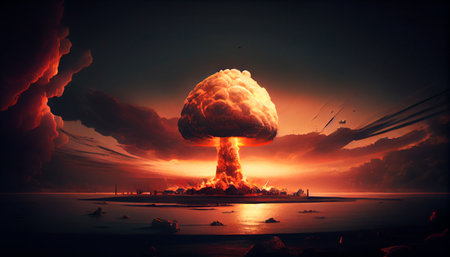 Huge nuclear bomb explosion, end of the world, doomsday in a post apocalyptic world. Generative Ai technologyの素材