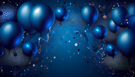 Holidays blue background with deep blue balloons. Generative AIの素材