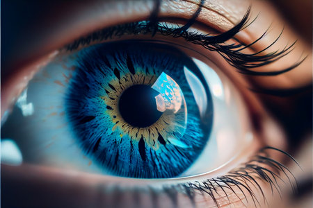 Human blue eye close up. Generative AI,の素材