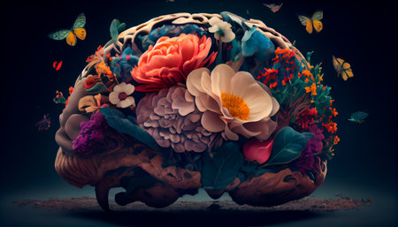 Human brain with colors, self care and mental health concept, positive thinking, creative mind, generative aiの素材