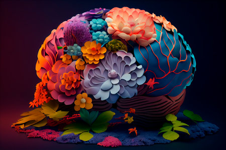 Human brain with colors, self care and mental health concept, positive thinking, creative mind, generative aiの素材