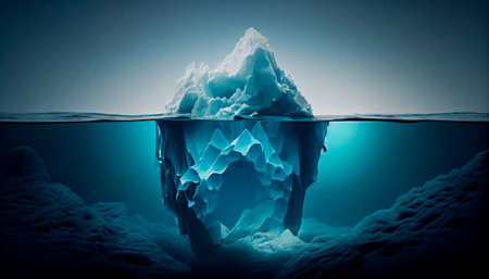 Iceberg concept, underwater risk, dark hidden threat or danger concept.  Generative AIの素材