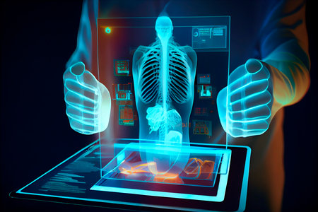 Holds x-ray machine tablet. Generative AIの素材