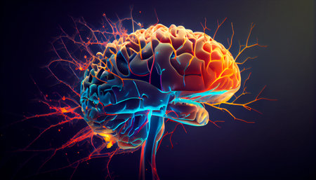 illustration of human brain with impulses of neuron. Generative AIの素材