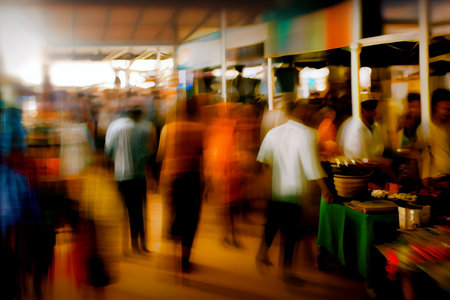 People in the market in blur. Generative AIの素材