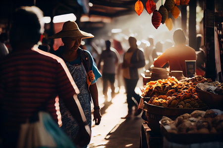 People in the market in blur. Generative AIの素材