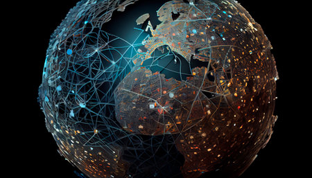 Internet connections, everything connects to everything. Web 2.0, Web 3.0. Shaped like a globe. Concept. Generative AI technologyの素材
