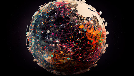 Internet connections, everything connects to everything. Web 2.0, Web 3.0. Shaped like a globe. Concept. Generative AI technologyの素材