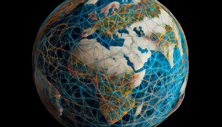 Internet connections, everything connects to everything. Web 2.0, Web 3.0. Shaped like a globe. Concept. Generative AI technologyの素材