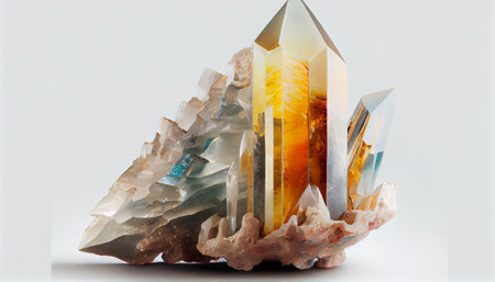 Lemurian crystal macro mineral stone on a white backdrop. Generative Ai technologyの素材