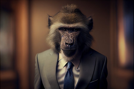 Portrait of a Baboon dressed in a formal business suit. Generative AIの素材