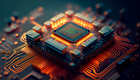 Abstract circuit cyberspace design created with Generative Ai technologyの素材
