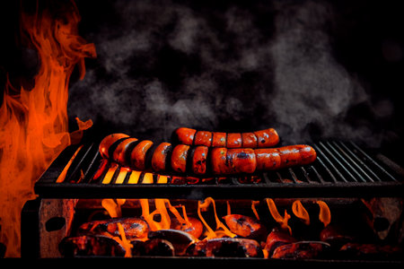 Sausages on a Grill. Generative AIの素材