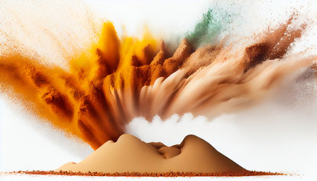 Sand explosion on white background. Generative AIの素材