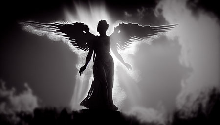 Silhouette of a angel in the sky. Generative Ai technologyの素材