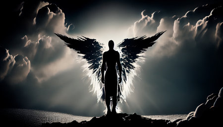 Silhouette of a angel in the sky. Generative Ai technologyの素材