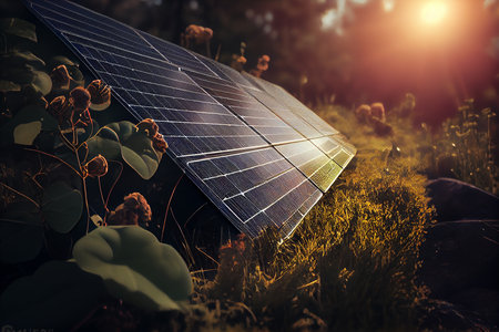 Solar panels on the field. Generative AIの素材