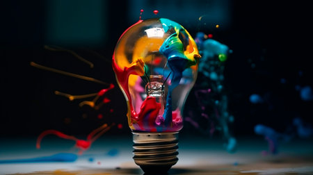Unique Creative idea concept with light bulb made out of paint. Generative AI illustratorの素材