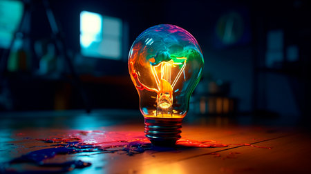 Unique Creative idea concept with light bulb made out of paint. Generative AI illustratorの素材
