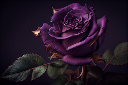 Vintage classic dark purple rose against dark background. Generative AIの素材