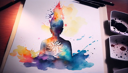 Watercolor meditation and mindfulness lifestyle concept art, spiritual awareness, mental soul health, self care, healthy habit. Generative AI technologyの素材