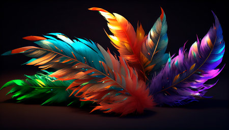 3d colorful feathers for carnival composition. Generative AI illustratorの素材