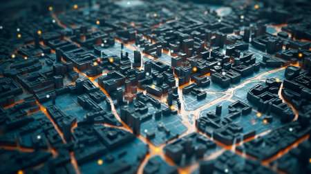 3d city map with 3d pointers location, gps, transport concept. Generative AI technologyの素材