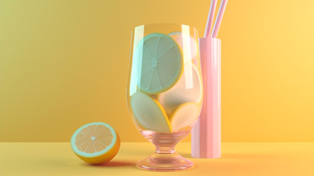Glass of lemonade illustration with a pastel backdrop. Generative AI illustratorの素材