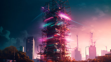 5G global network technology tower - concept illustration. Generative AI technologyの素材