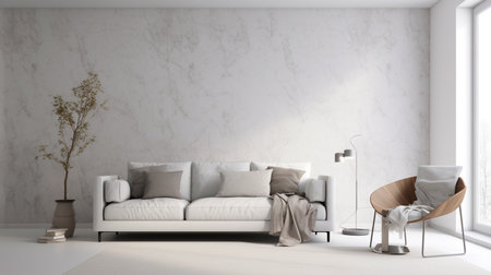 A crisp white wall is adorned with a subtle grey abstract pattern, providing an elegant and modern look. Generative AI illustratorの素材