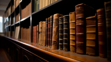 A row of books on a shelf in a library. Generative AI illustratorの素材