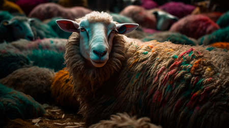 A wolf in the skin of a sheep among sheep. Generative AI illustratorの素材