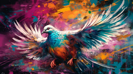 Abstract art. Colorful painting art of a dove. Holy Spirit concept. Christian illustration. Generative AI technologyの素材