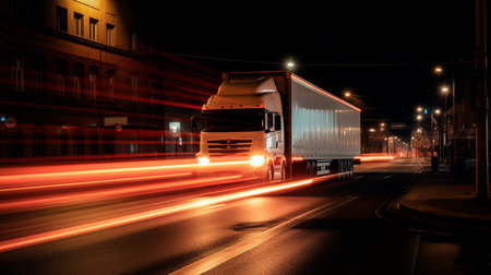 A truck speeding in the city at night with taillights giving a speed impression. Generative AI illustratorの素材
