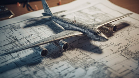Airplane technical drafting concept. Generative AI illustratorの素材