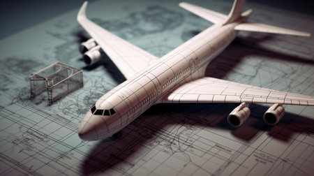 Airplane technical drafting concept. Generative AI illustratorの素材
