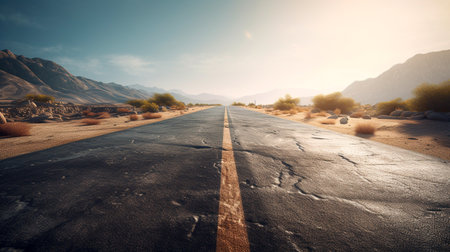Asphalt road leading into the distance. Generative AI illustratorの素材