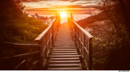 Stairs leading to the gates of heaven. Generative AI illustrationの素材