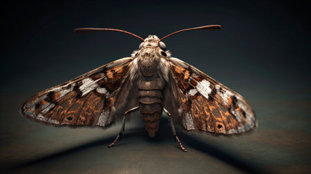 Beautiful moth with spreaded wings on grey background. Generative AI illustratorの素材