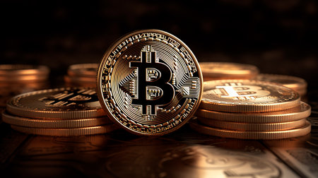 Bitcoin and cryptocurrency concept. Generative AI illustratorの素材